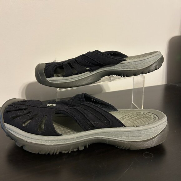 Womens KEEN Rose Sz 7.5 Black Slip On Slide Sandals - Picture 1 of 5